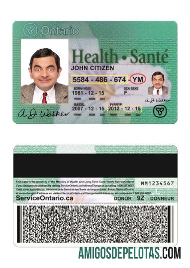 Cartão de seguro saúde Canadá Ontário exemplo